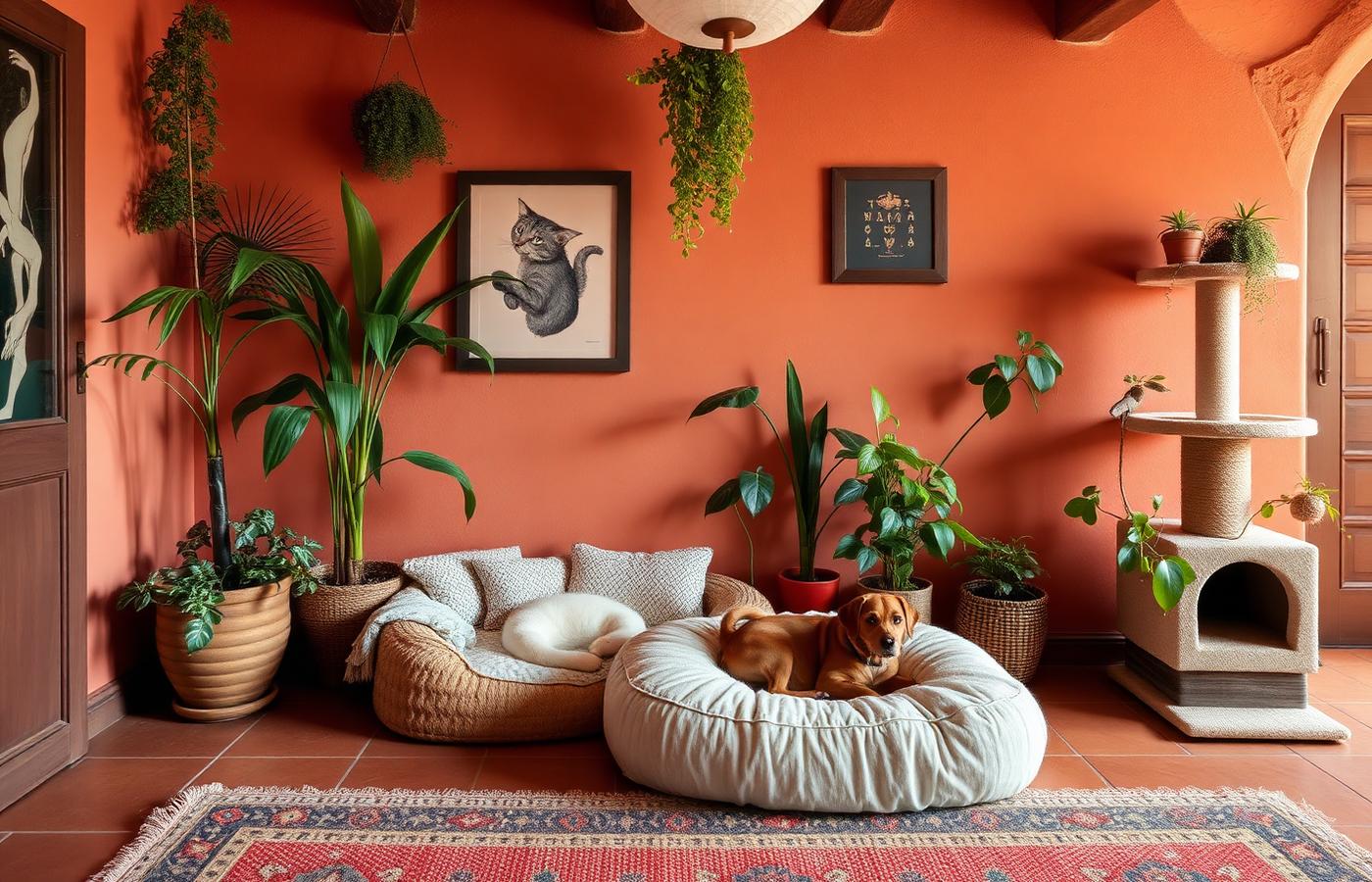 Hogar cálido con mascotas