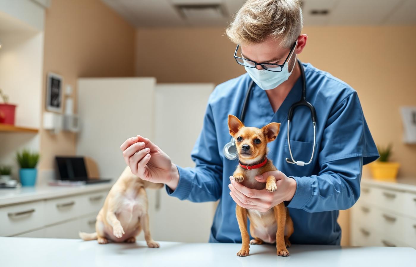 Veterinario examinando cachorro