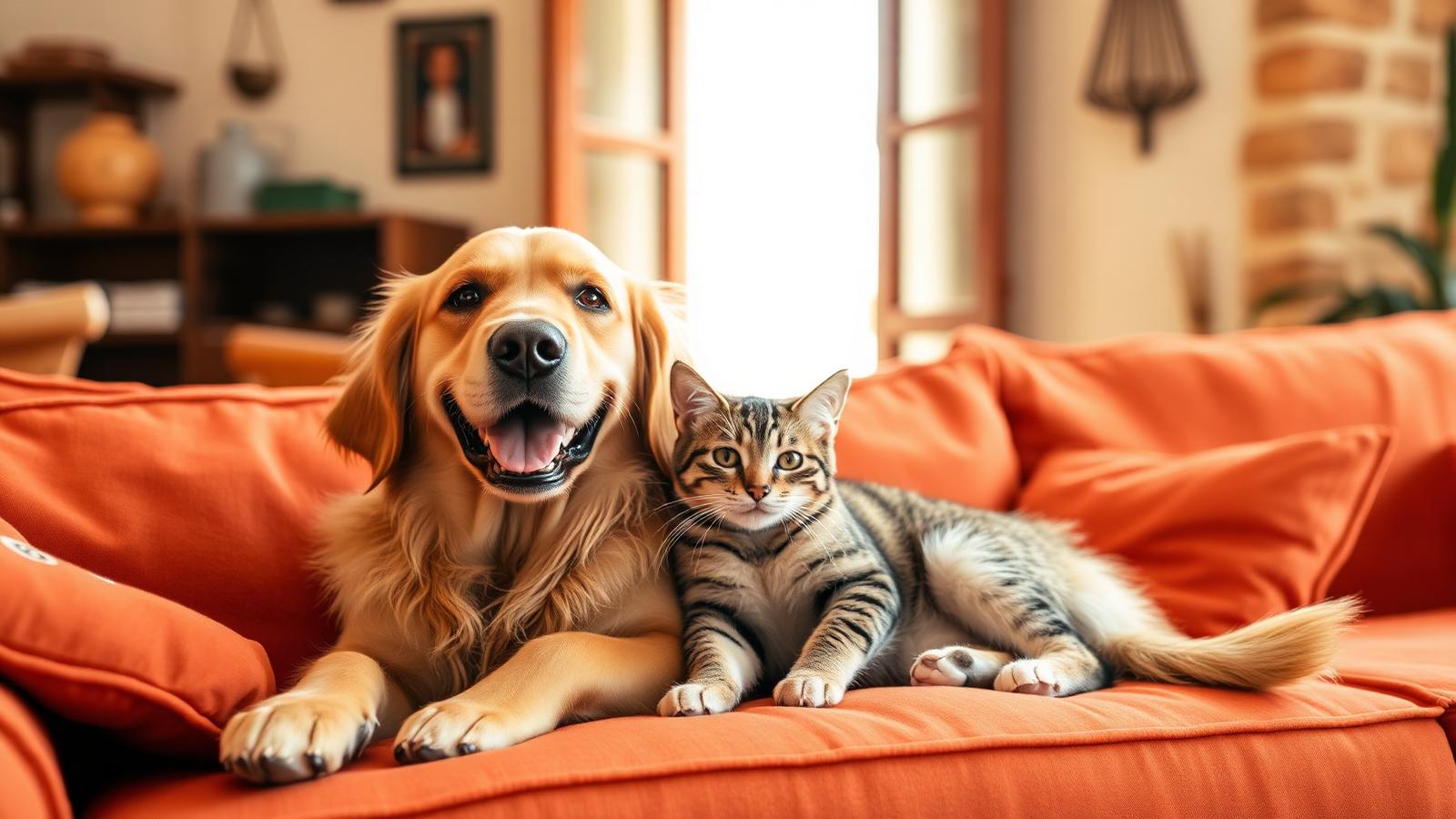 Perro y gato juntos en un hogar español
